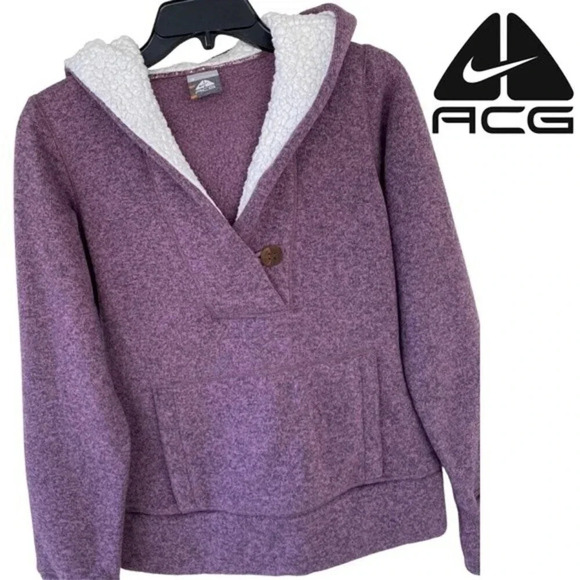 Nike ACG, Sherpa Hooded V-neck Sweatshirt, Purple - Picture 1 of 7